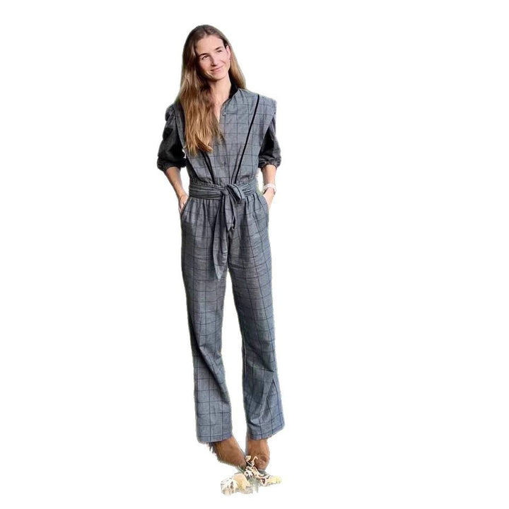 Damen Jumpsuit mit maßgeschneidertem Schnitt und grafischem Karomuster Drune