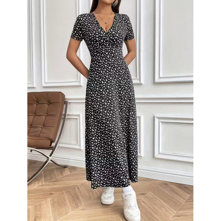 Damen Maxikleid mit vorteilhaftem V-Ausschnitt und floralem Muster Drune