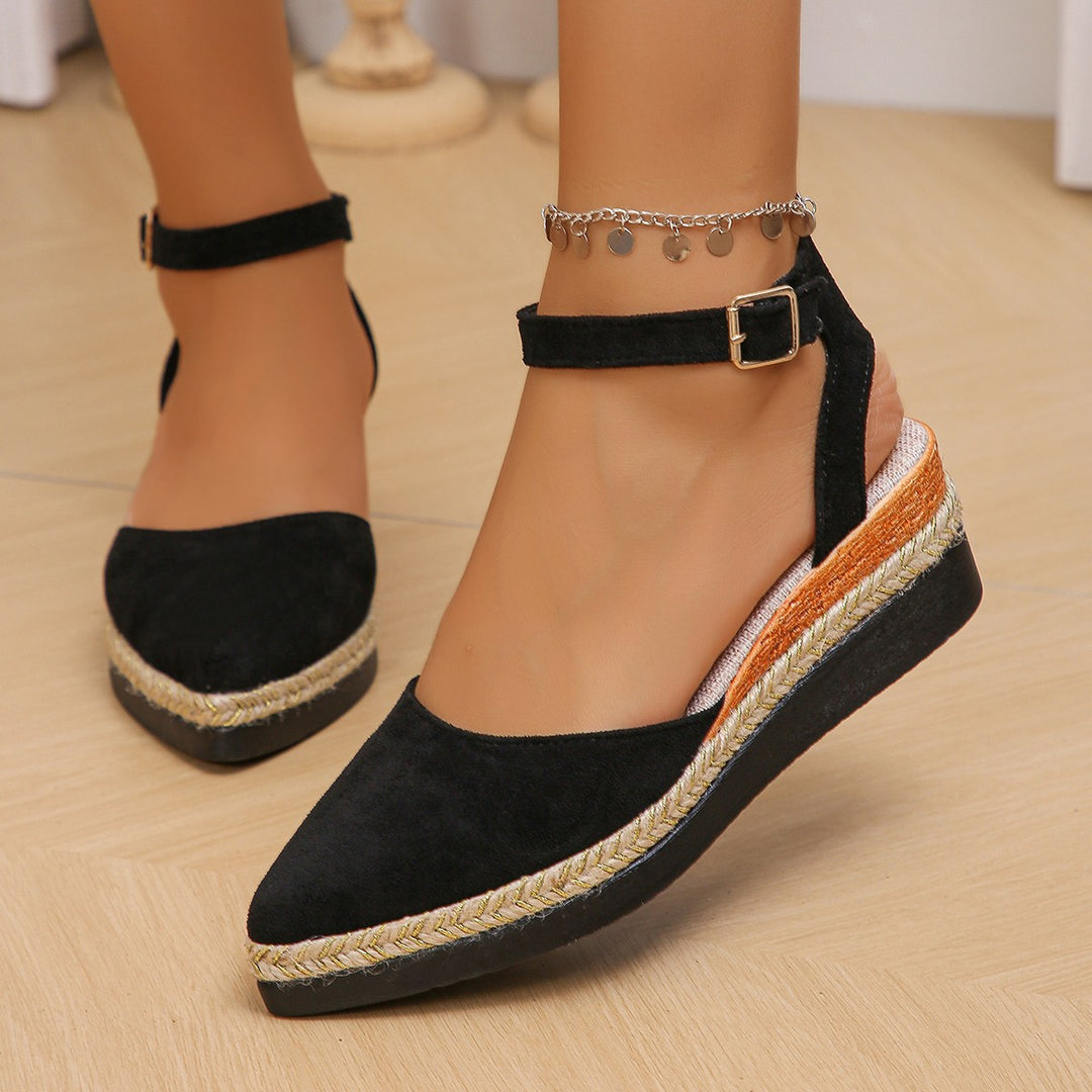 Damen Keil-Pantoletten mit trendiger Jute-Sohle und elegantem Riemendesign Drune