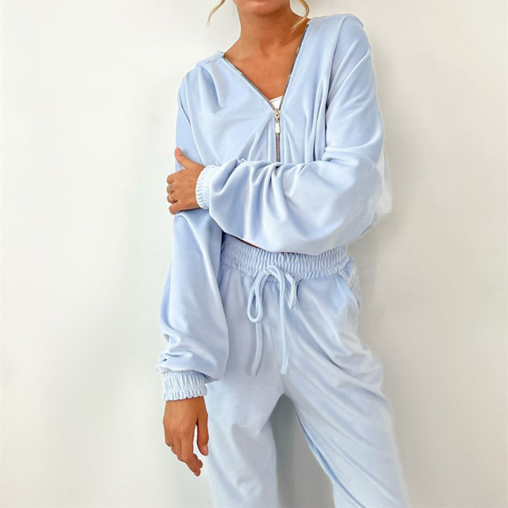 Damen Luxuriöses Fleece-Loungewear-Set mit Reißverschluss Drune