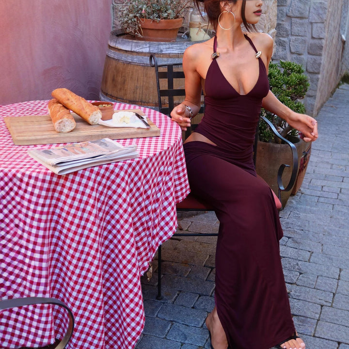 Damen Elegantes Maxikleid mit raffinierten Drapierungen und schickem V-Ausschnitt Drune