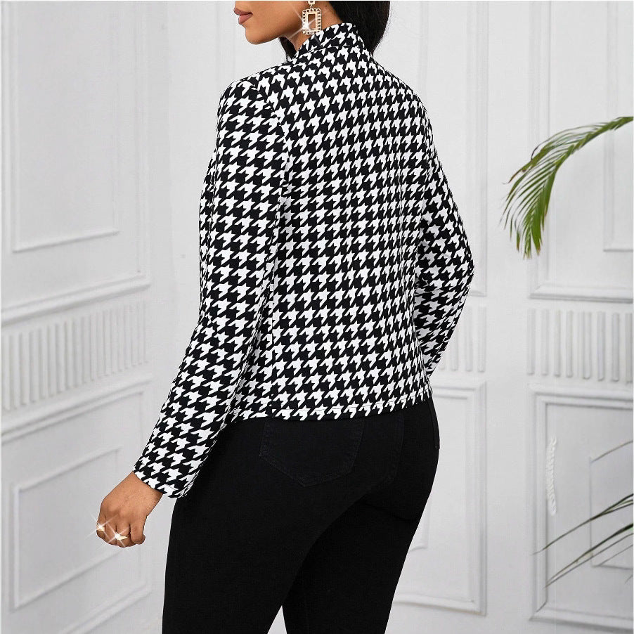 Damen Elegante Blazerjacke im Hahnentritt-Muster mit glänzenden Knöpfen Drune