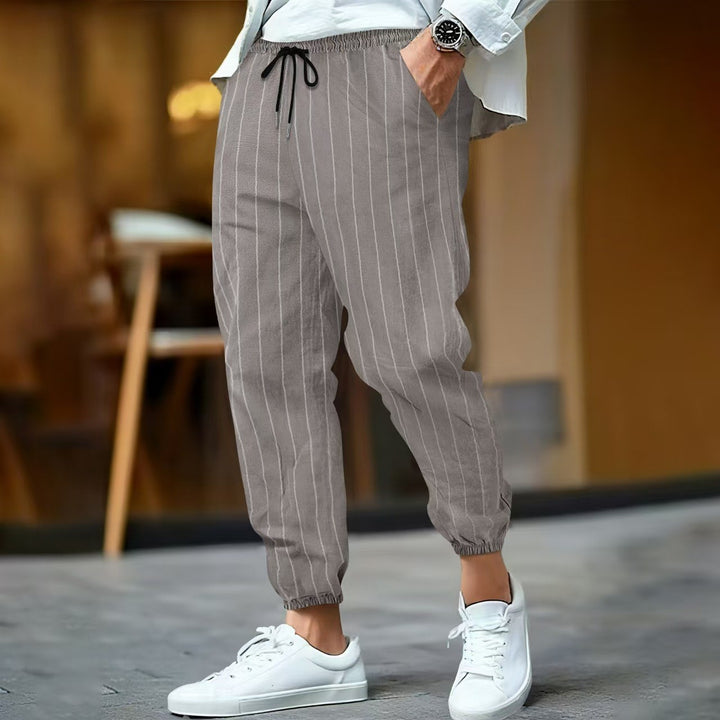 Damen lässige Streifenhose mit elastischem Bund und seitlichen Eingrifftaschen Drune