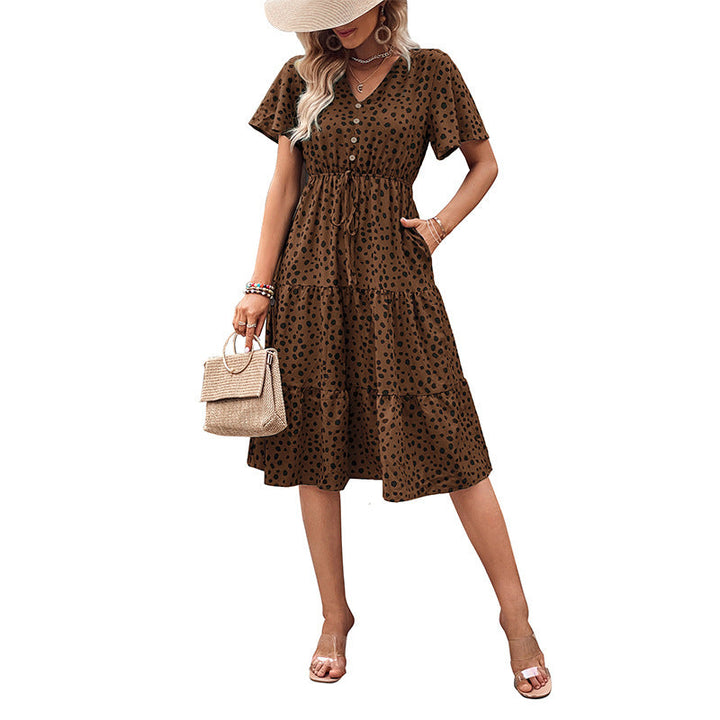 Damen Midi-Kleid mit Puffärmeln und modischem Punktmuster Drune