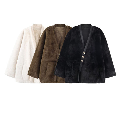 Damen Kuschelige Flanelljacke mit knöpfbarem Verschluss und seitlichen Taschen Drune