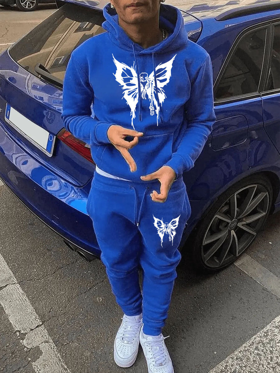 Damen Sportliches Hoodie- und Jogginghose-Set mit detailliertem Schmetterlingsmotiv Drune