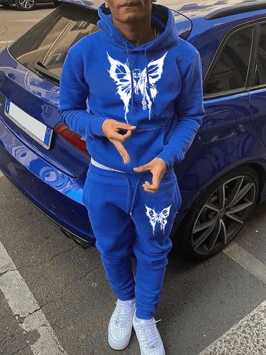Damen Sportliches Hoodie- und Jogginghose-Set mit detailliertem Schmetterlingsmotiv Drune