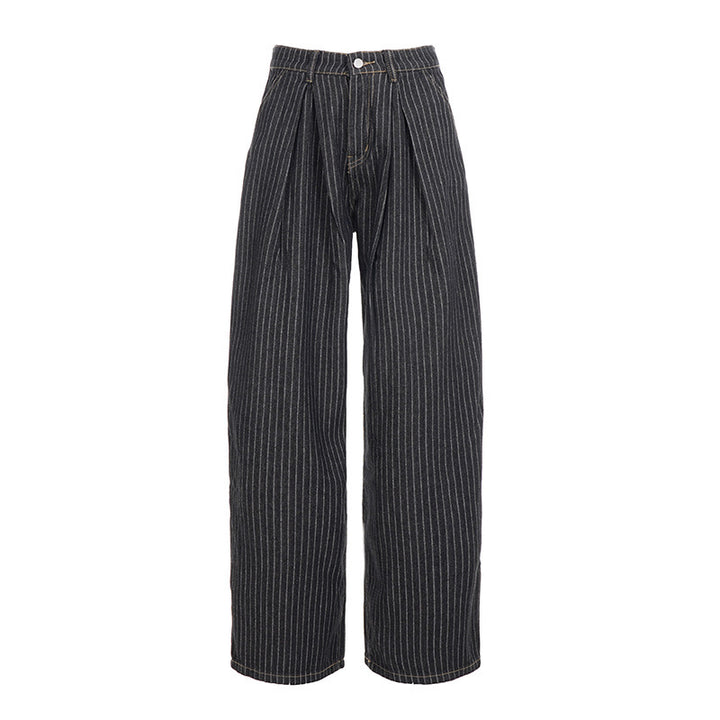 Damen Weite Hochtaillierte Streifenjeans Drune