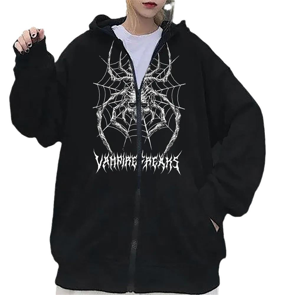 Damen Langarm Kapuzenjacke mit detailreichem Spinnenmotiv Drune