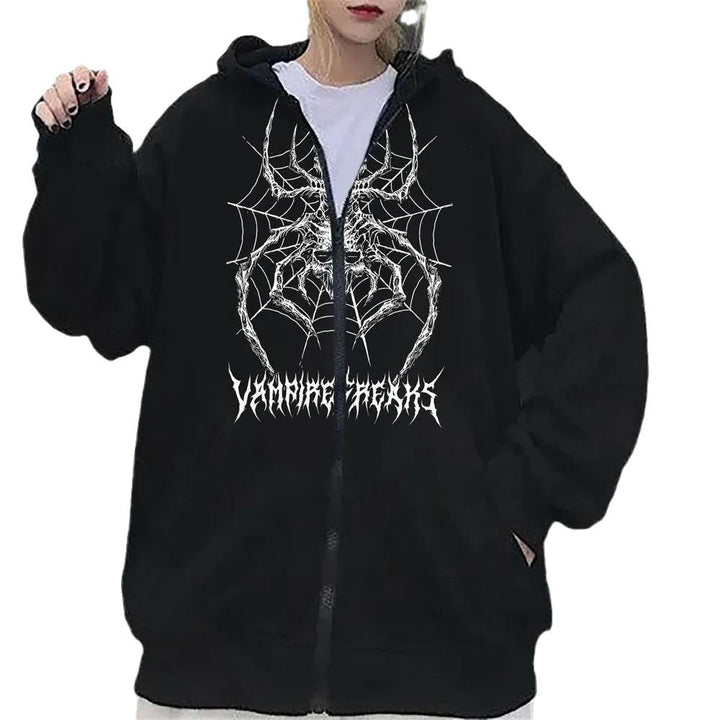 Damen Langarm Kapuzenjacke mit detailreichem Spinnenmotiv Drune