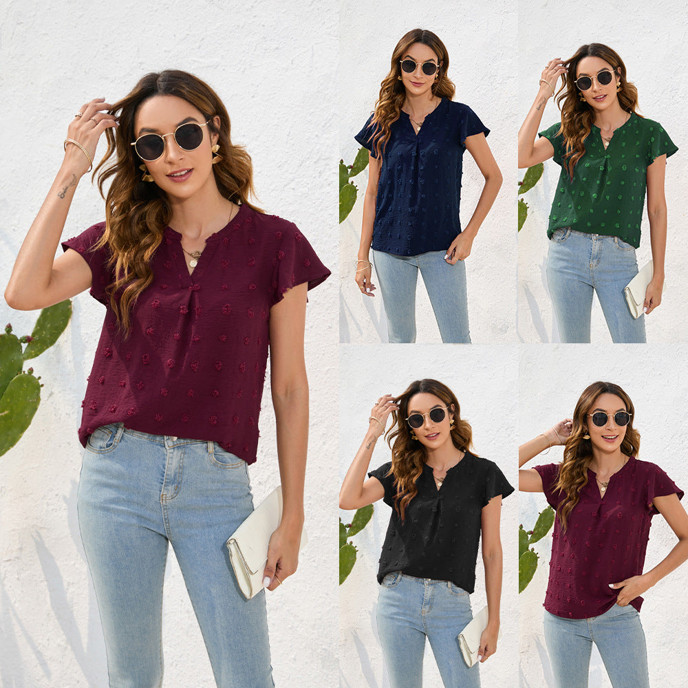Damen Leichtes Kurzarmblusenshirt mit strukturiertem Material und eleganten Details Drune