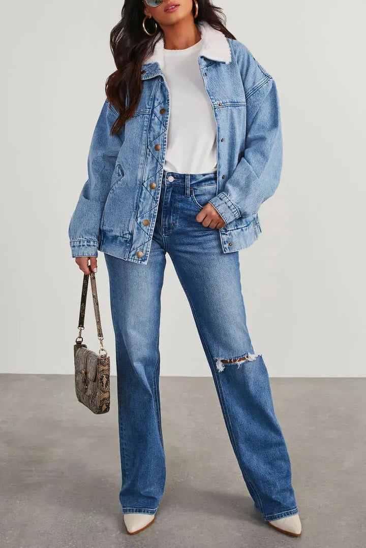 Drune | Damen Denimjacke mit Fleecekragen Trendy und Bequem für Jeden Tag