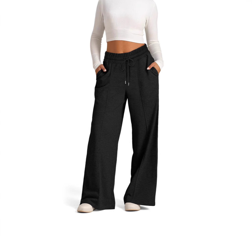 Damen nan weite High‑Waist Palazzo-Loungehose mit elastischem Komfortbund und Kordelzug Drune