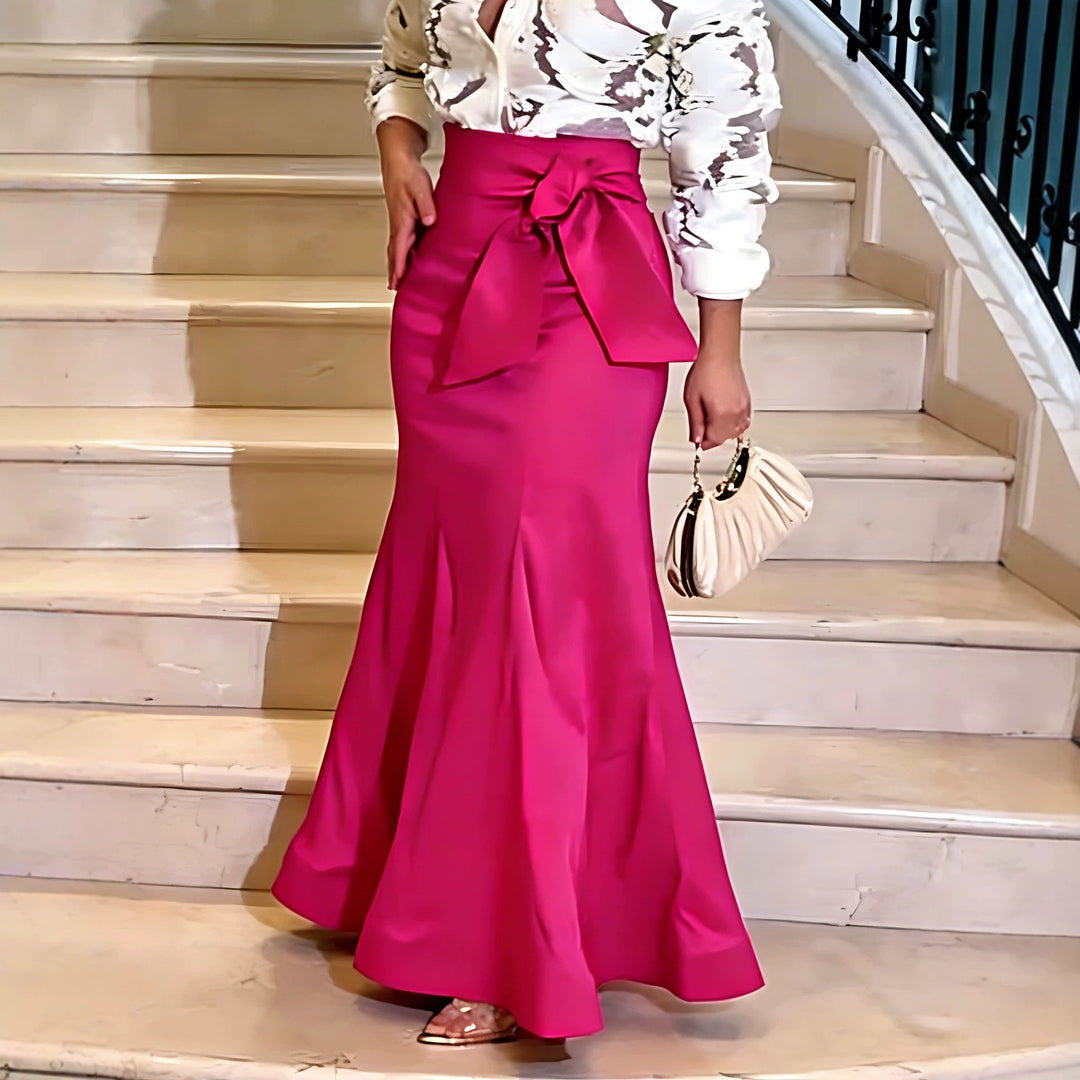 Damen Eleganter Maxi-Rock mit voluminösem Schleifenakzent Drune