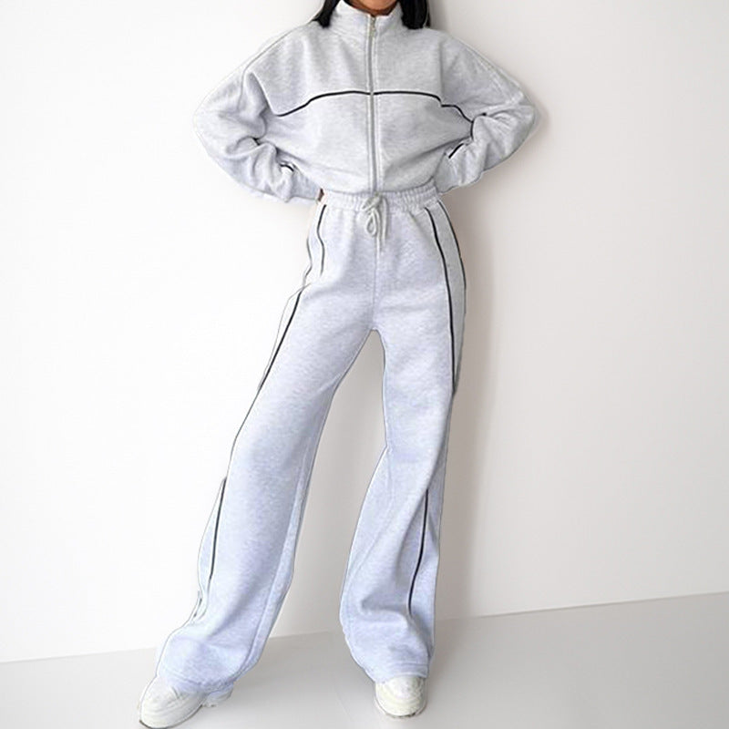 Damen sportliches Set mit hohem Kragen und weitem Bein Drune