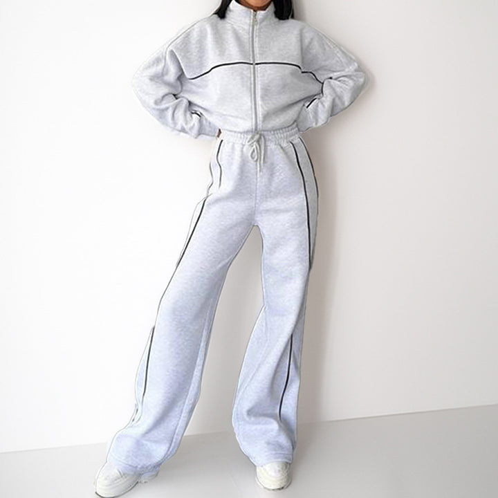 Damen sportliches Set mit hohem Kragen und weitem Bein Drune