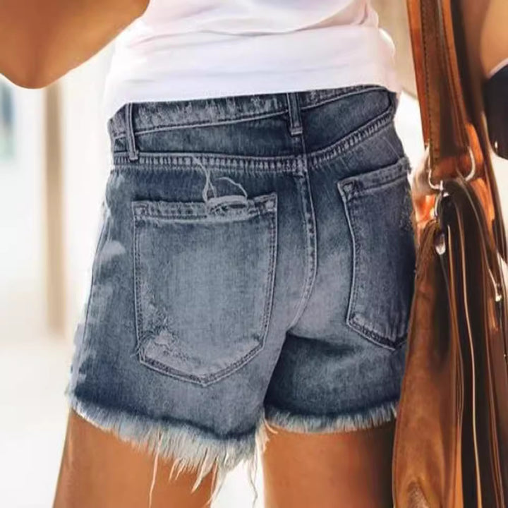Damen trendige Destroyed Denim-Shorts mit ausgefransten Säumen und modischen Rissdetails Drune