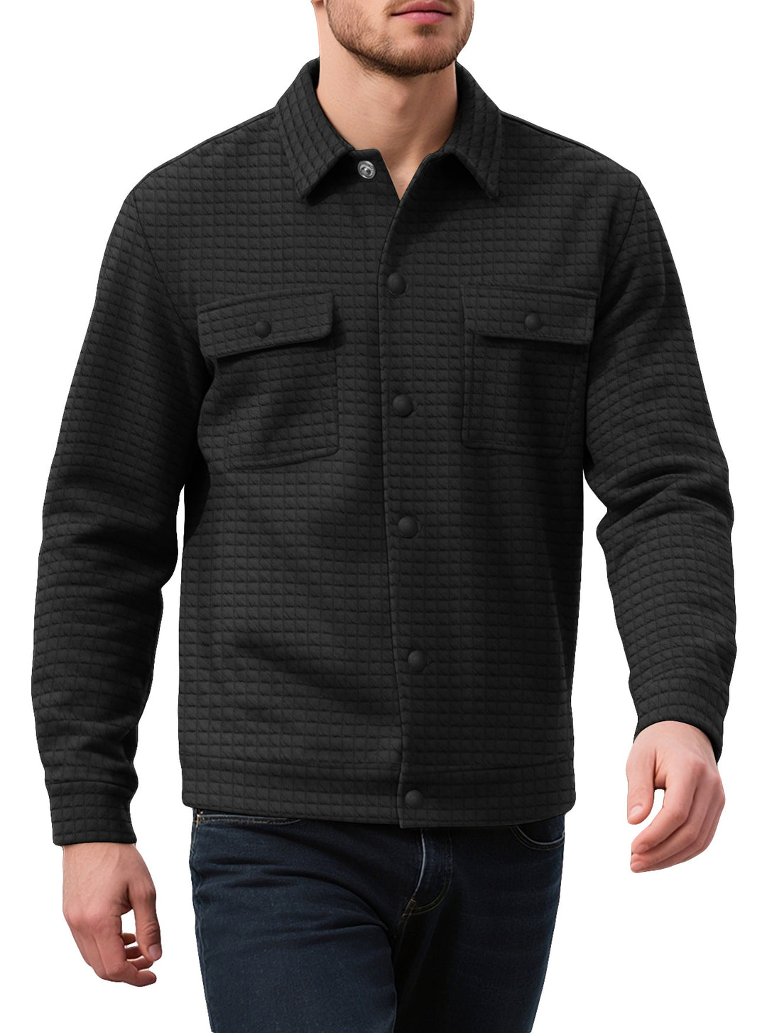 Herren nan Hemdjacke mit quadratischer Steppstruktur Druckknopffront und Brustklappen Drune