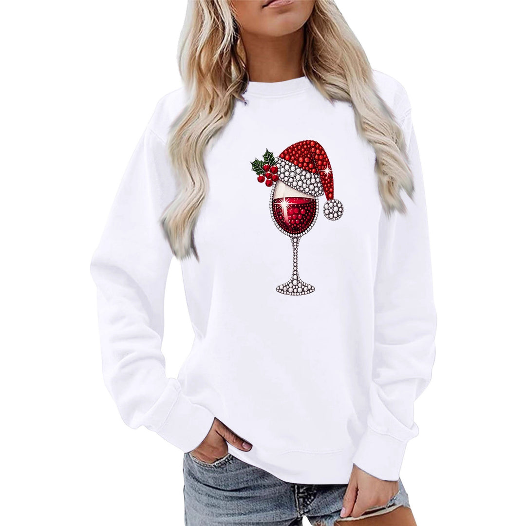 Damen Sweatshirt mit weichem Innenfutter und festlichem Weinmotiv Drune