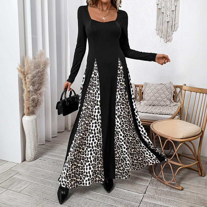 Damen Maxikleid mit kontrastierenden Ärmeln und modischem Tiermuster Drune