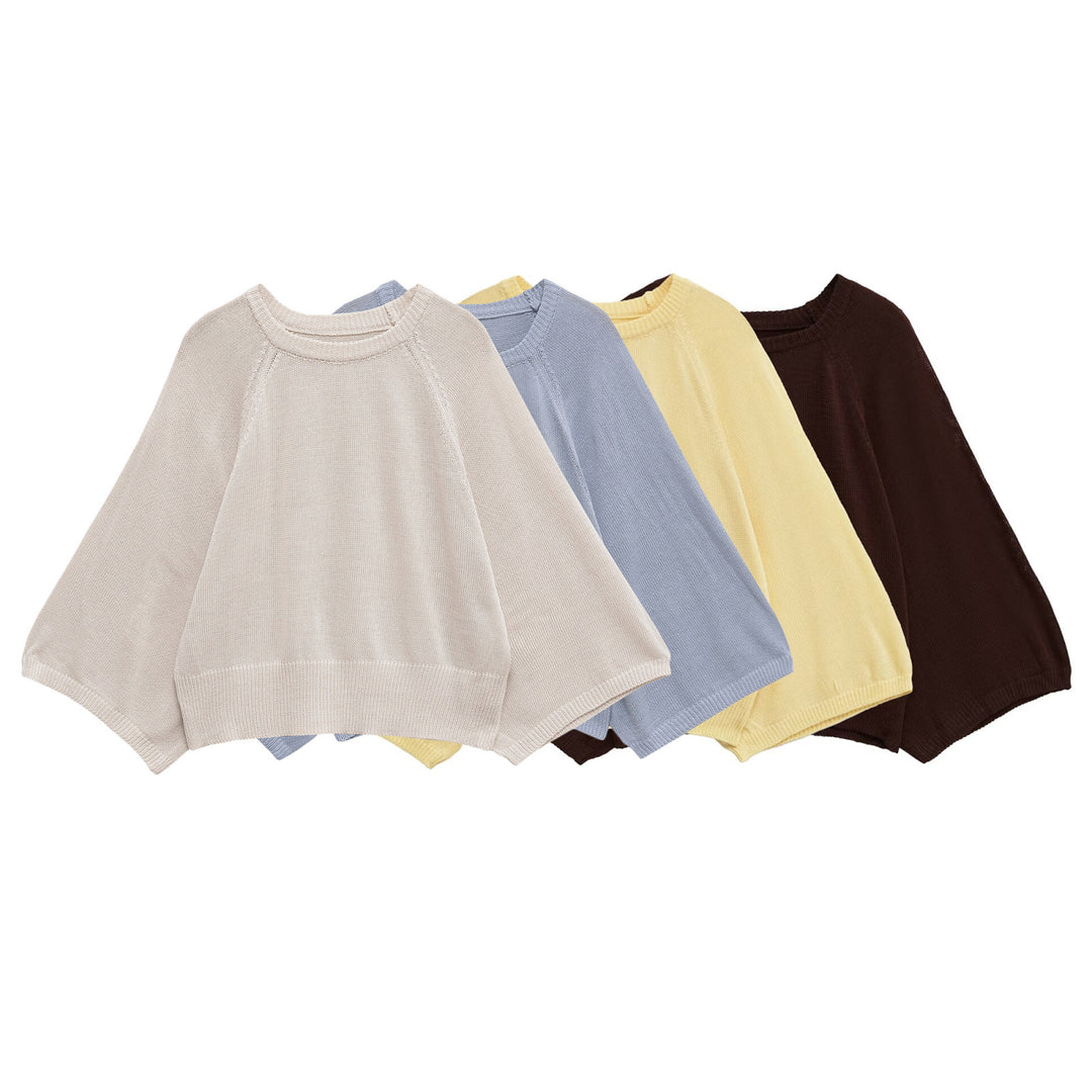Damen lässiger Pullover mit weiten Ärmeln und Rundhalsausschnitt Drune