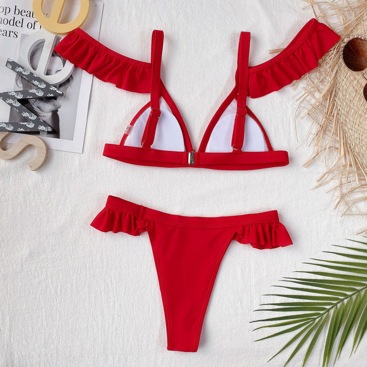 Damen Triangel-Bikini mit verspielten Rüschendetails Drune
