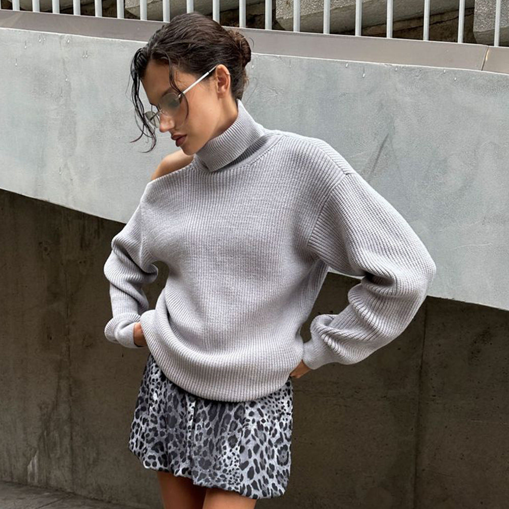 Damen Lockere Rollkragenpullover aus weichem Strickmaterial Drune