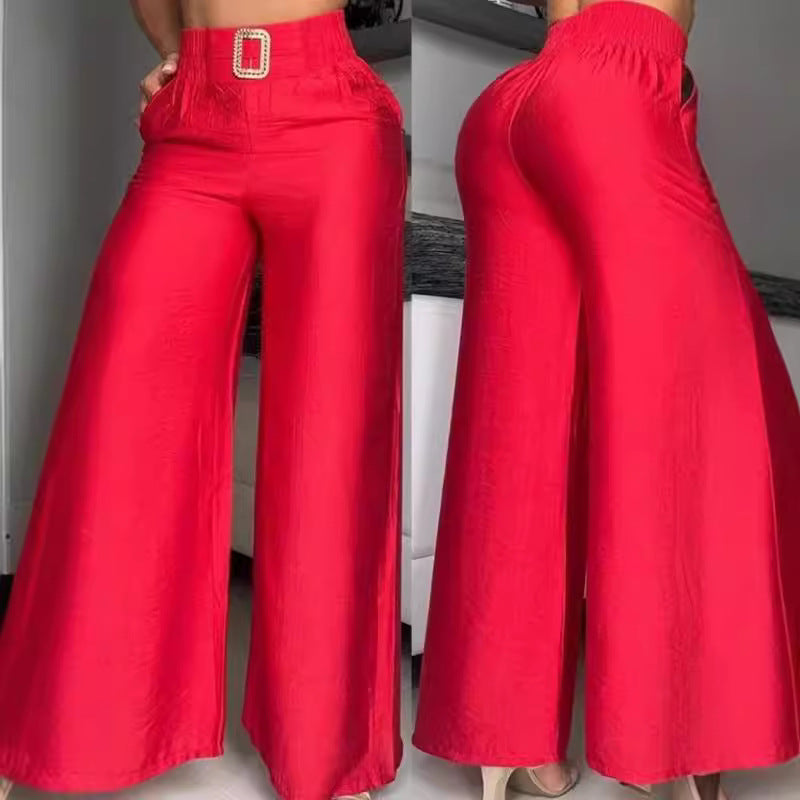 Damen Weit geschnittene Palazzo-Hose mit dekorativem Taillenbund Drune