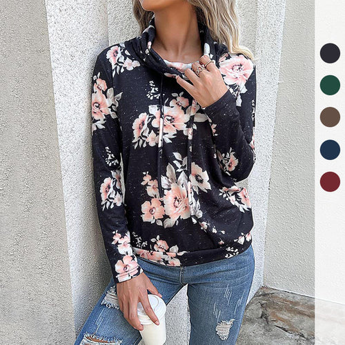 Damen Bluse mit floralem Design und modernem Hoody-Ausschnitt Drune