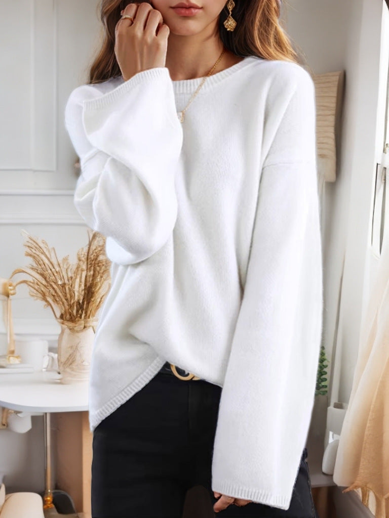 Damen nan lässiger Oversize-Strickpullover mit Rundhalsausschnitt und überschnittener Schulterpartie Drune