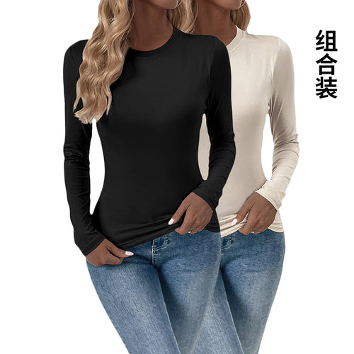 Damen Langarmshirt mit figurbetonendem Schnitt und Rundhalsausschnitt Drune