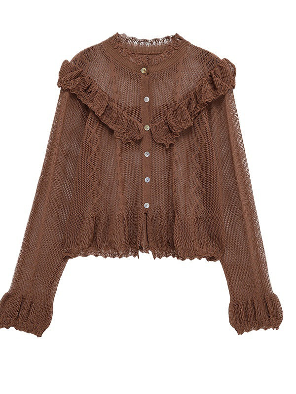 Damen feine Strickjacke mit Rüschendetails und Knopfleiste Drune