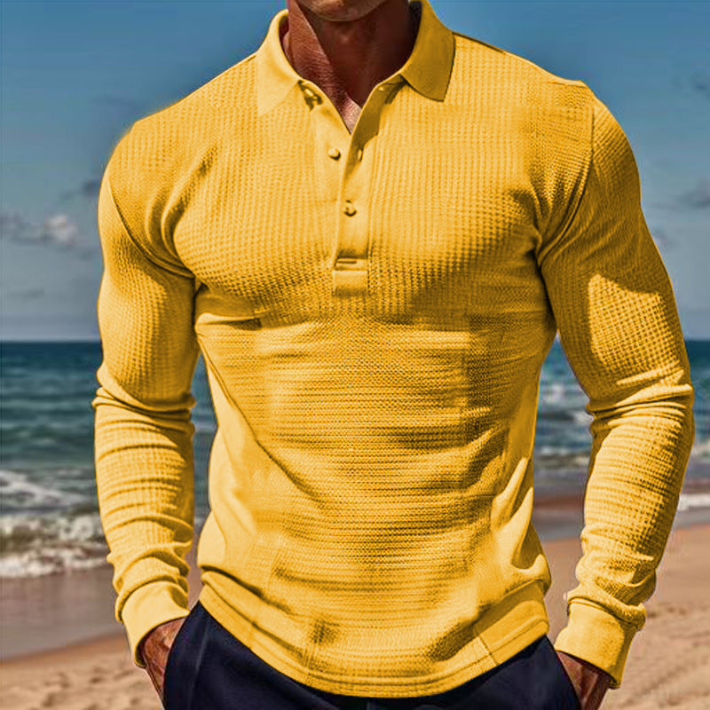 Herren Langarm-Henley-Shirt aus atmungsaktivem Strukturmaterial mit dekorativen Knöpfen Drune
