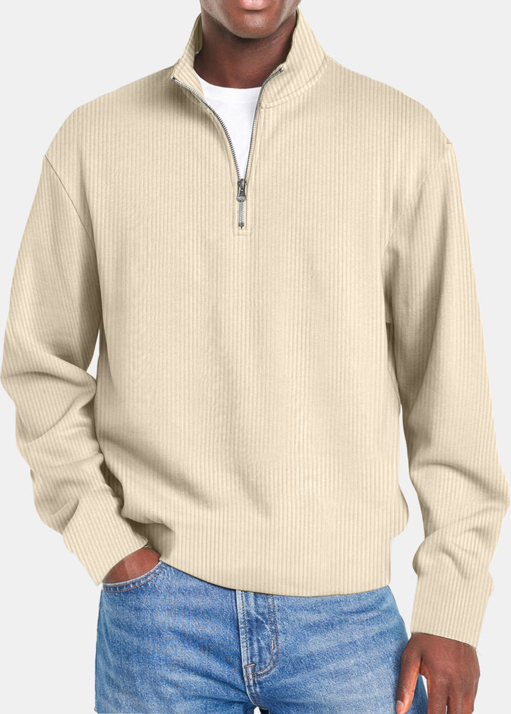 Herren nan gerippter Troyer-Pullover mit Halbzip und Stehkragen Drune