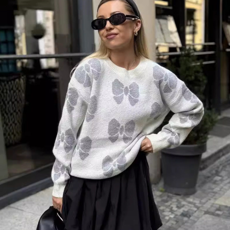 Damen Strickpullover mit floralem Muster und weichem Material Drune