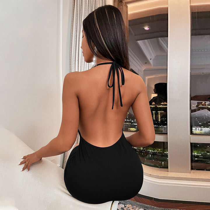 Damen Minikleid mit tiefem V-Ausschnitt und Raffung Drune