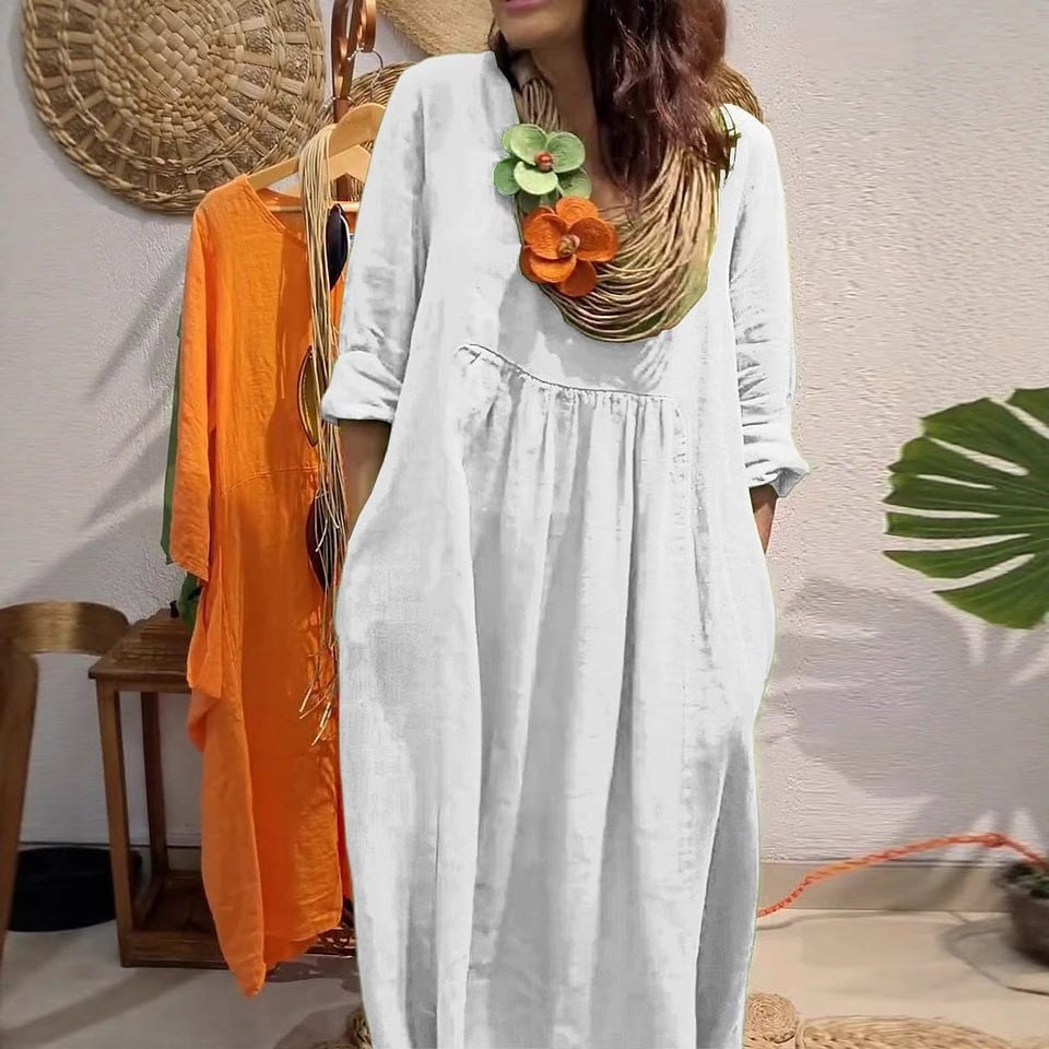 Damen Leichtes Sommerkleid mit eleganten Taschen und bequemen Zugdetails Drune