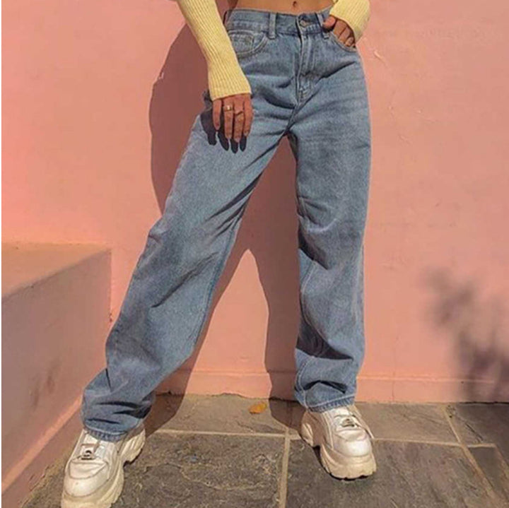 Damen weite High-Waist Jeans mit lässigem Schnitt und modischen Akzenten Drune