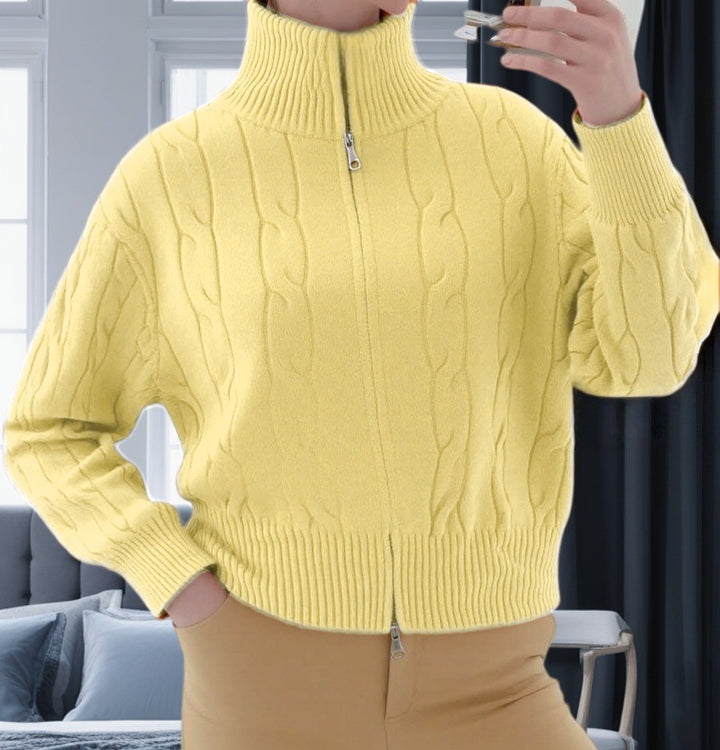 Damen Strickpullover mit hohem Kragen und Reißverschluss Drune