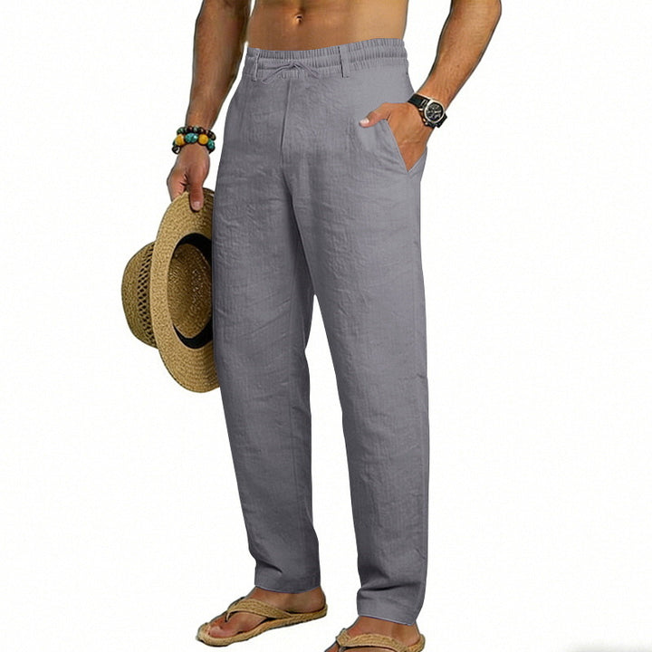 Herren nan luftige Leinen-Relaxhose mit elastischem Komfortbund und geradem Bein Drune