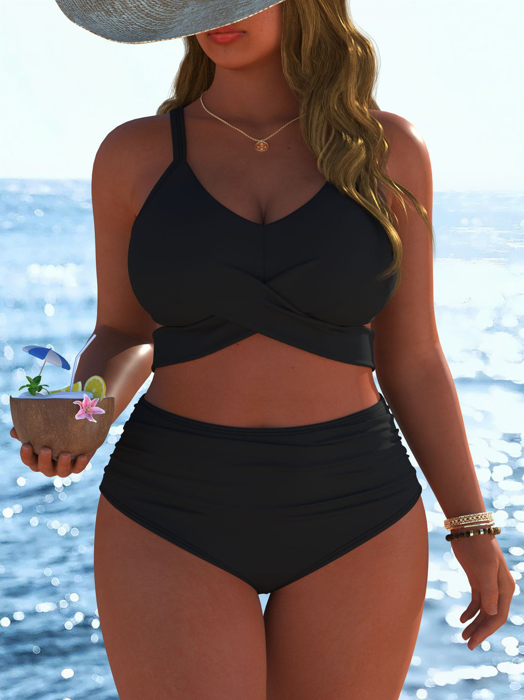 Damen Bikini-Set mit stylischem Marmormuster und hohem Taillenschnitt Drune