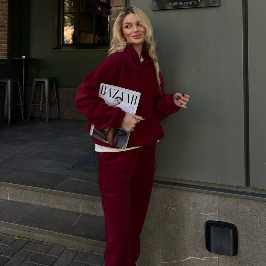 Damen kuscheliger Fleece-Jogginganzug mit hohen Bündchen und praktischen Taschen Drune