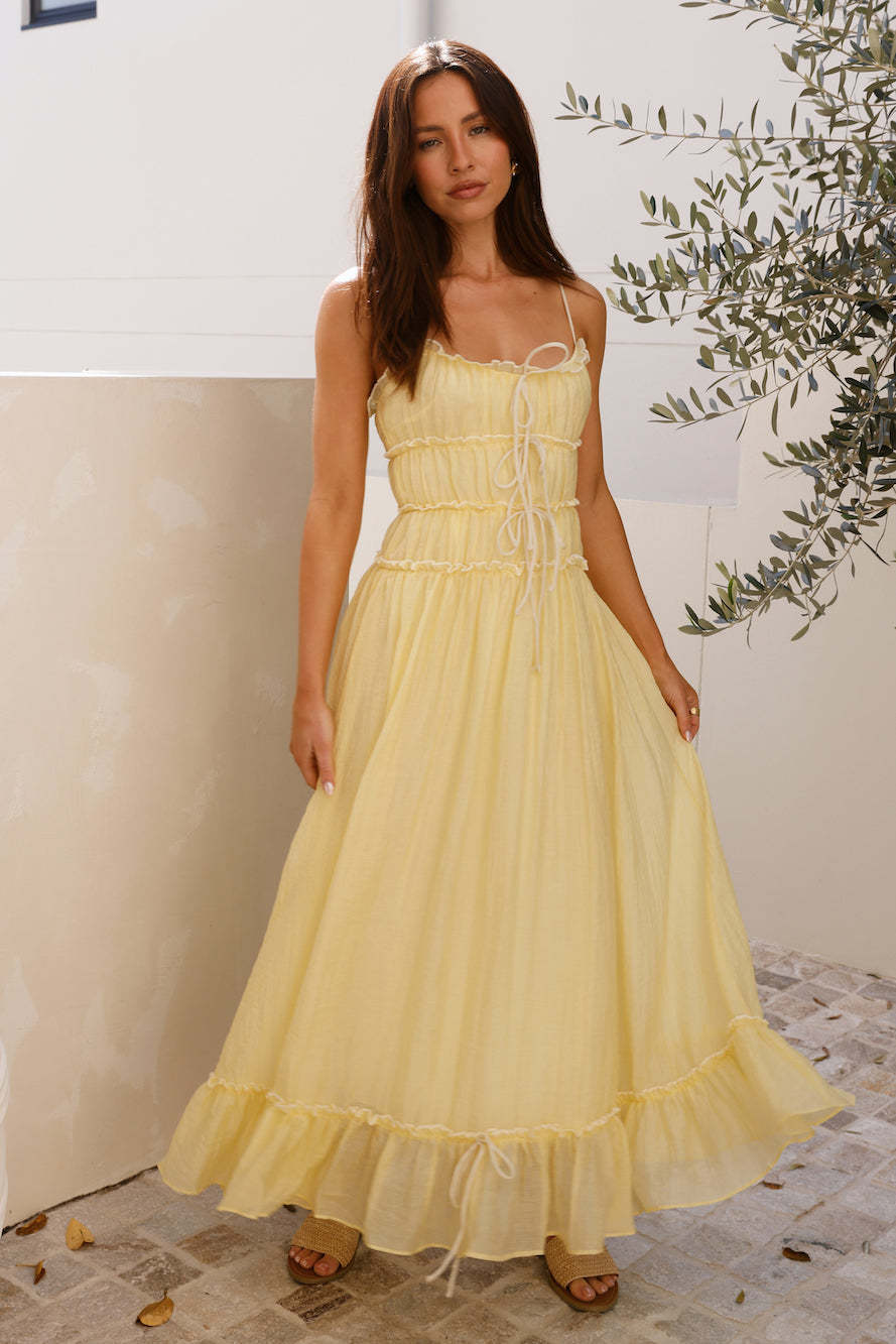 Damen Maxikleid mit Rüschendetails und verstellbaren Trägern Drune