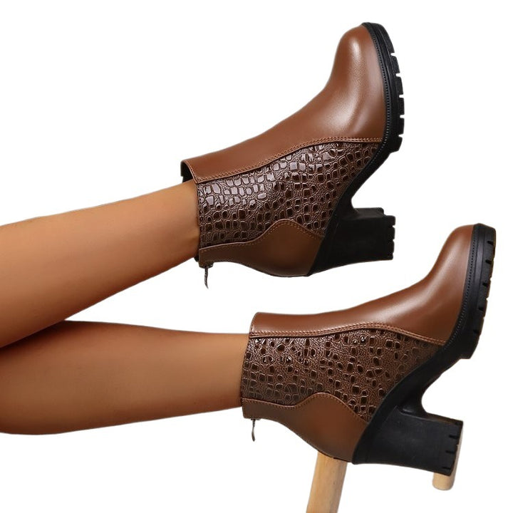 Damen nan elegante Ankle-Boots mit geflochtenem Cut-Out-Obermaterial, seitlichem Reißverschluss und komfortablem Blockabsatz Drune
