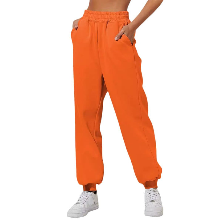 Damen nan weite High‑Waist Jogginghose mit soften Bügelfalten, elastischem Komfortbund und gerippten Knöchelbündchen Drune