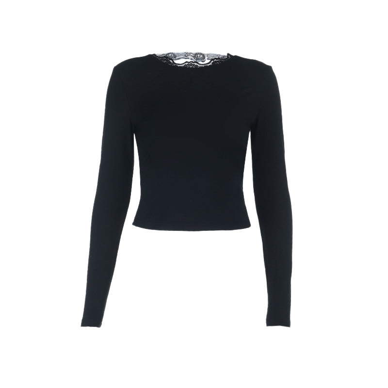 Damen Elegantes Langarmoberteil mit Spitzenakzenten Drune