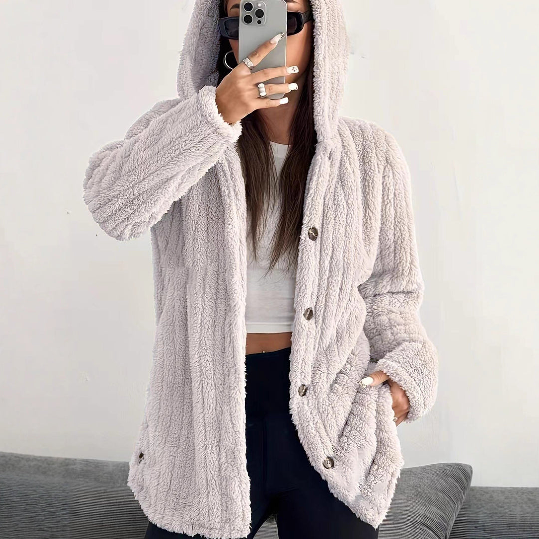 Damen Fleecejacke mit Kapuze und knöpfbarem Design Drune