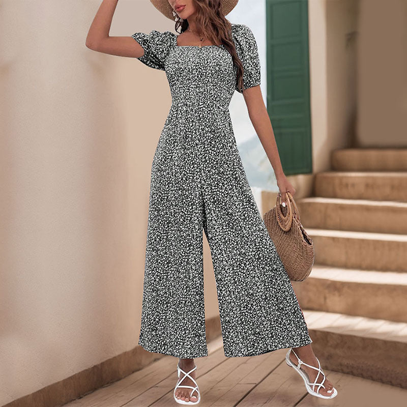 Damen Oversized Jumpsuit mit Puffärmeln und elastischem Taillenbund Drune