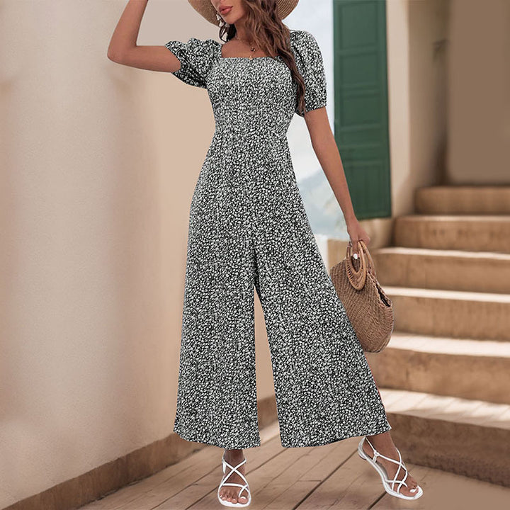 Damen Oversized Jumpsuit mit Puffärmeln und elastischem Taillenbund Drune