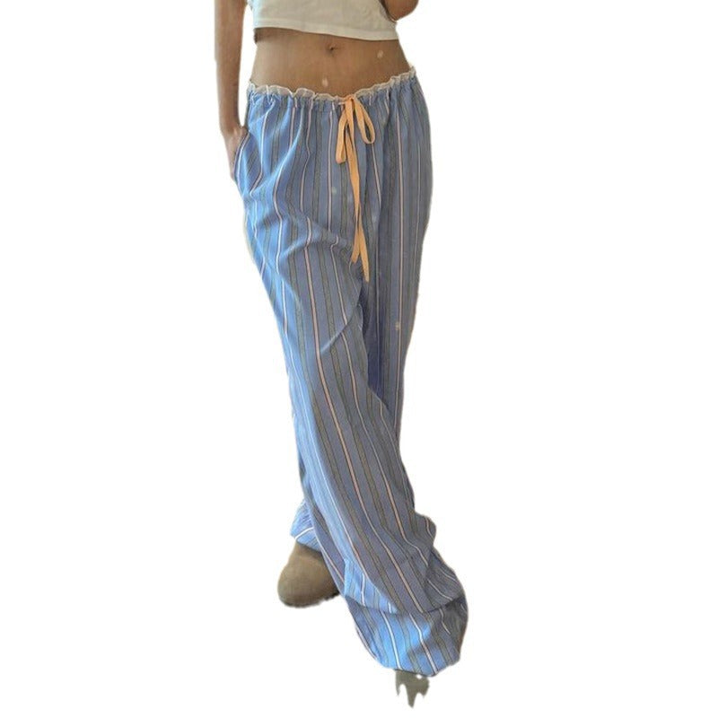 Damen lässige und bequeme Schlafhose mit hohe Taille und Kordelzug Drune
